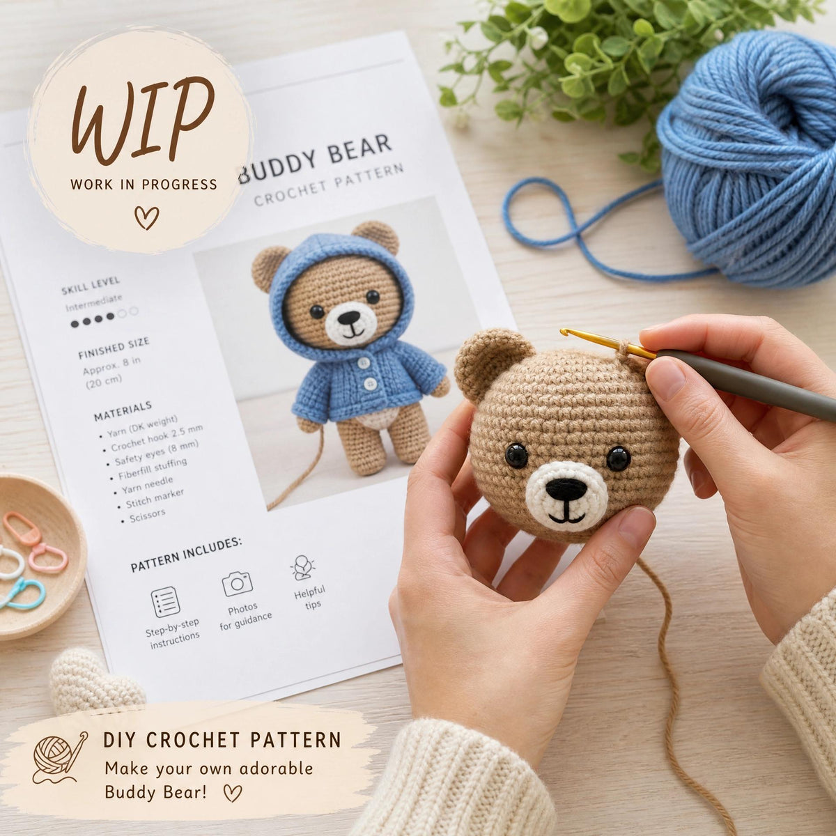 Crochet Bear Pattern | Amigurumi Teddy Bear Tutorial (PDF Download)