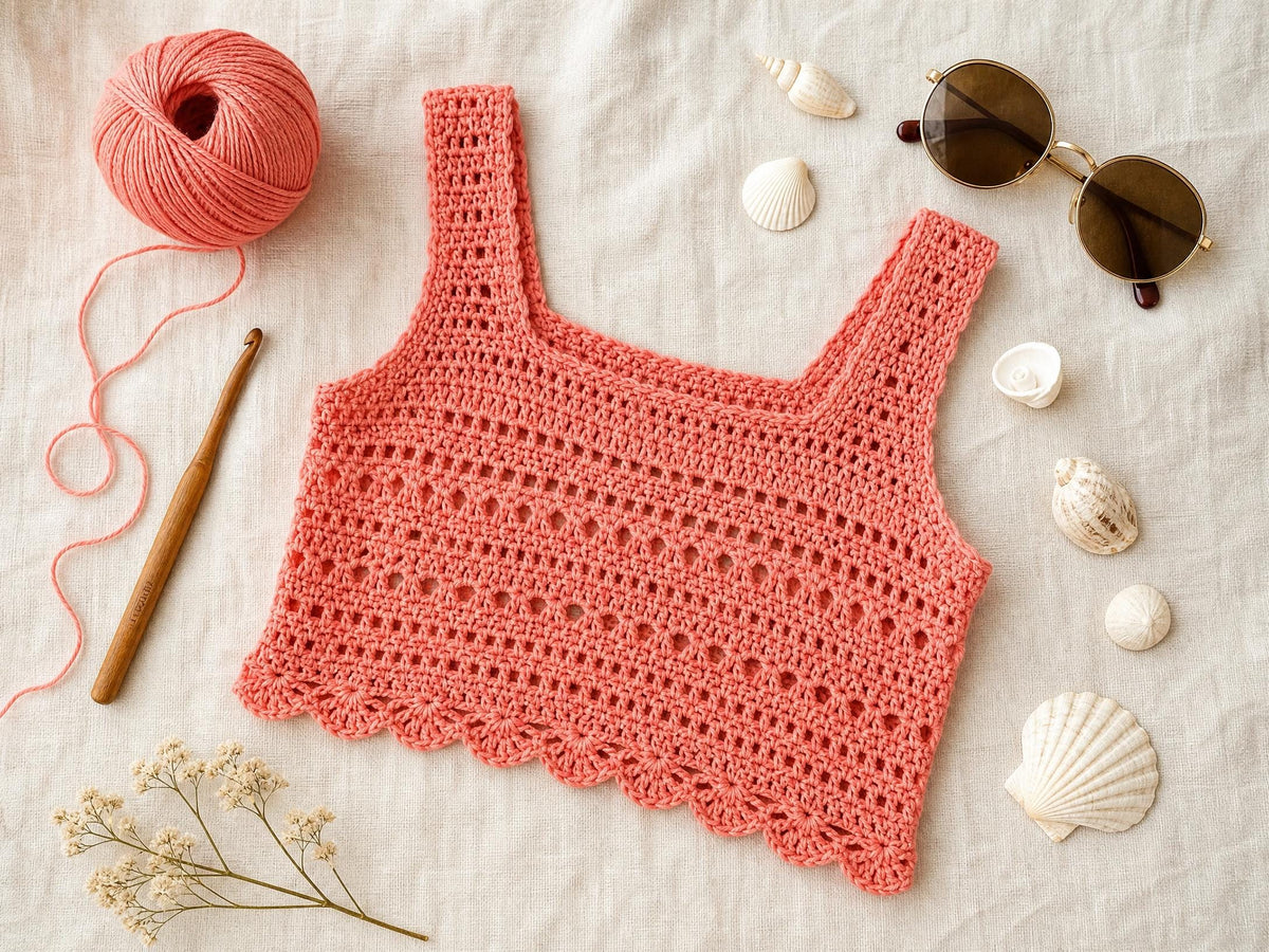 Crochet Bikini Crop Top Pattern | Shell Stitch Halter PDF (Beginner Friendly)