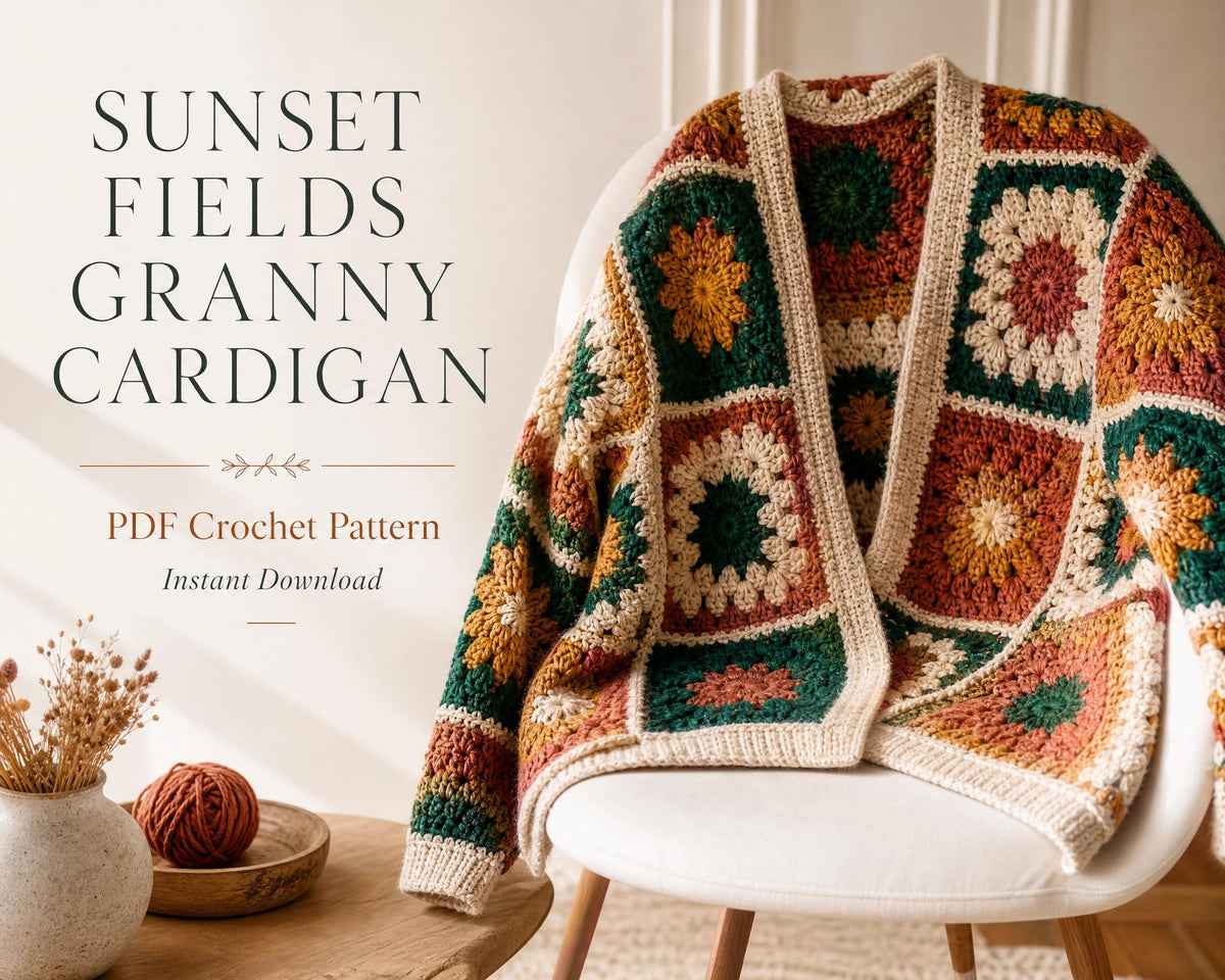 Sunset Fields Granny Square Cardigan Crochet Pattern | Oversized Boho Coat (PDF Download)