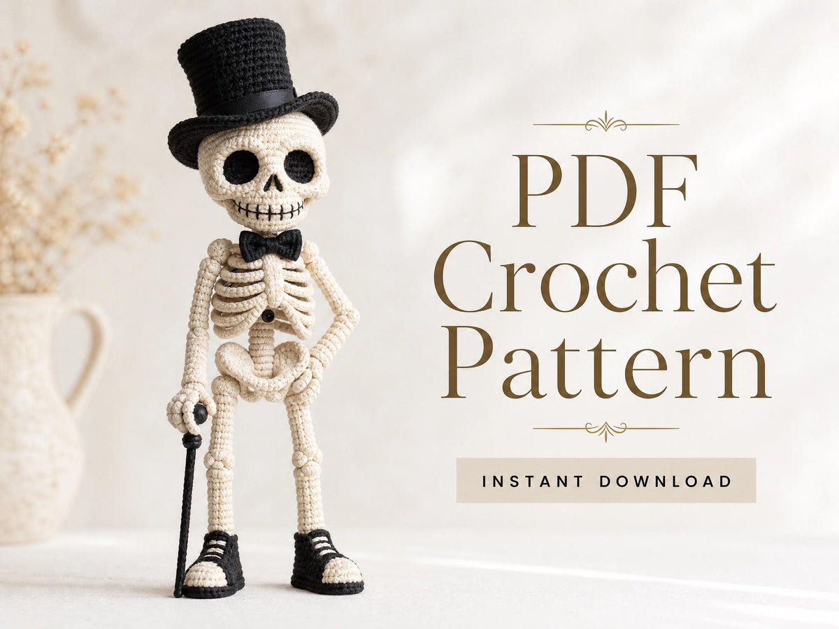 Sir Bonaparte Skeleton Crochet Pattern | Advanced Amigurumi PDF | Posable Skeleton Doll
