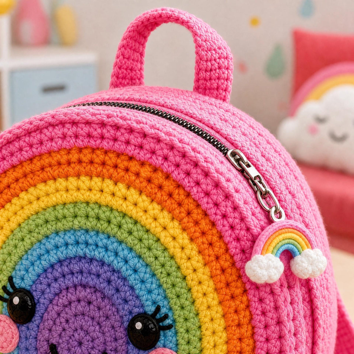 Rainbow Backpack Crochet Pattern | Child Bag PDF, Amigurumi Style Clouds