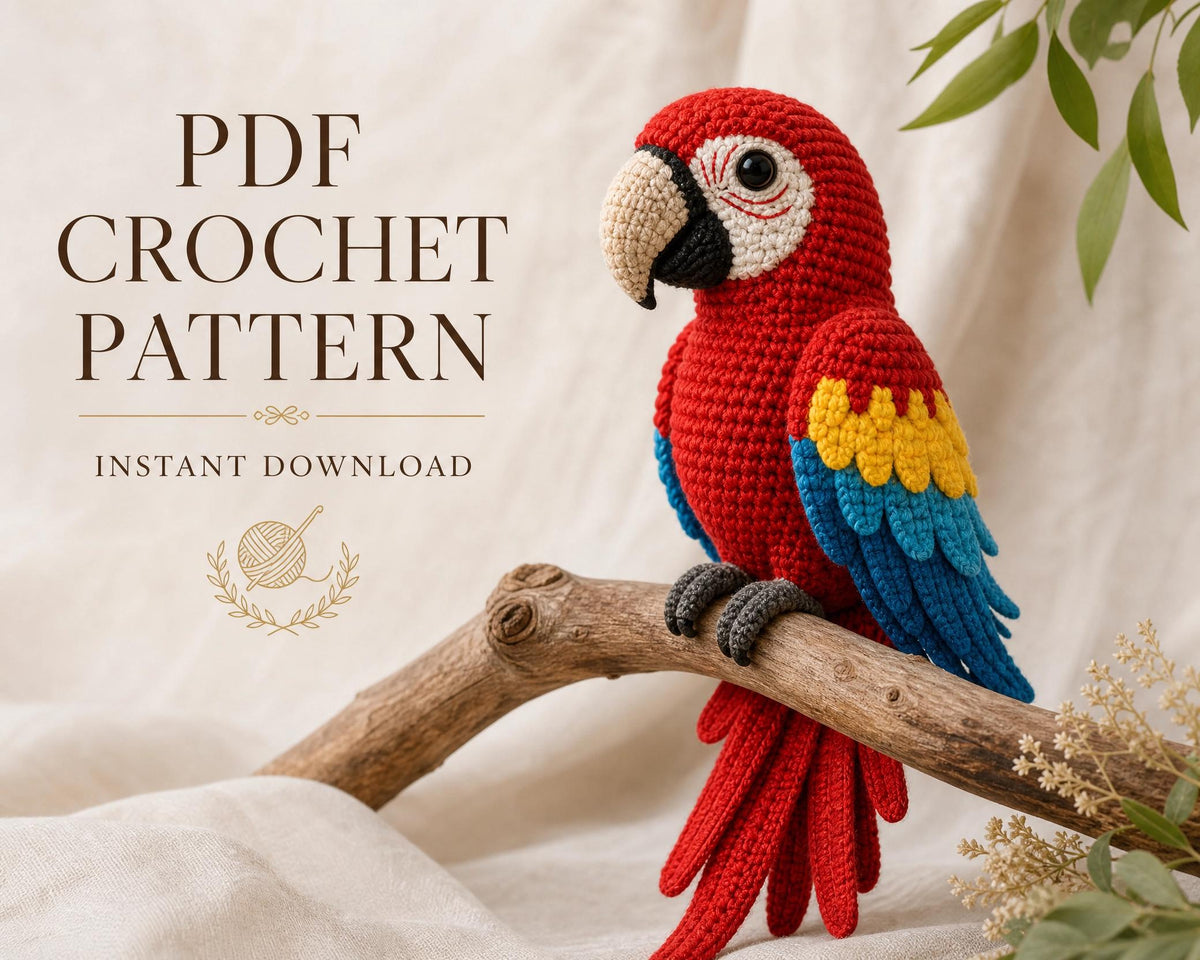 Crochet Parrot Pattern PDF - Amigurumi Bird Toy Intermediate Digital Download Macaw Style