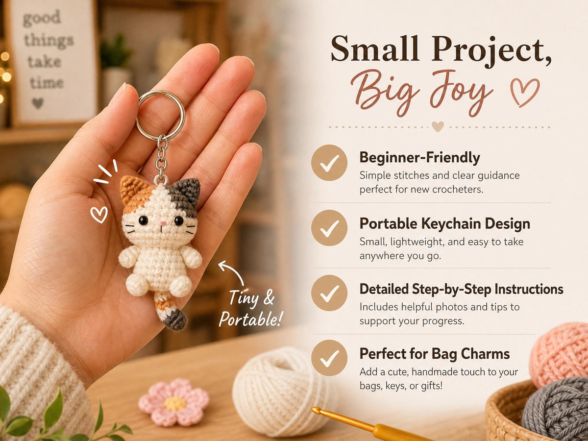 Crochet Orange Cat Keychain Pattern | Beginner Amigurumi PDF Download