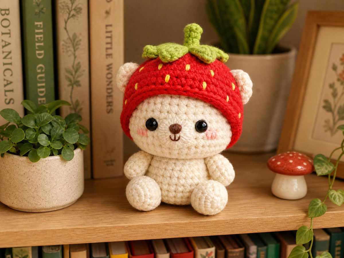 Strawberry Bear Crochet Pattern | Amigurumi Bag Charm Tutorial (PDF Download)