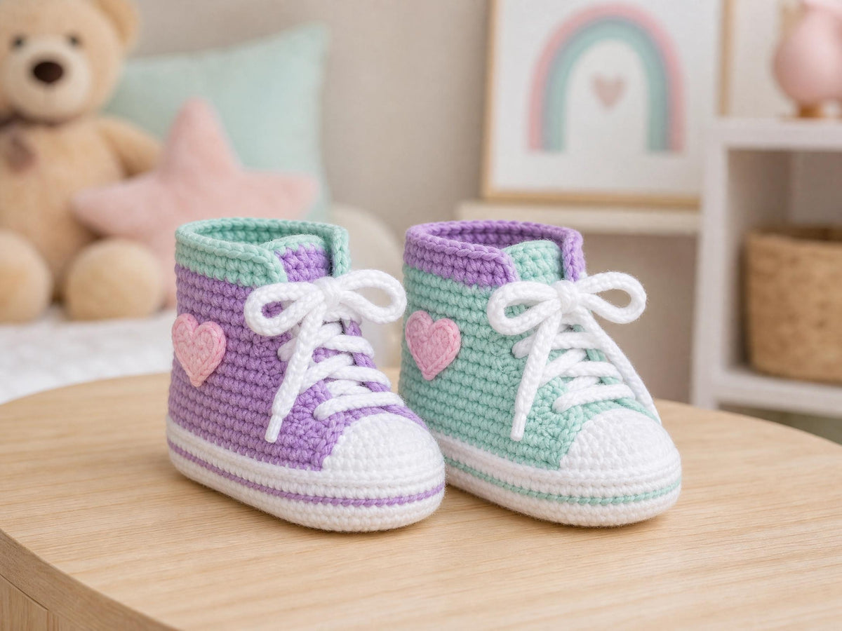 Pastel High-Top Sneaker Booties Crochet Pattern - Beginner-Friendly Mirrored Design (PDF)