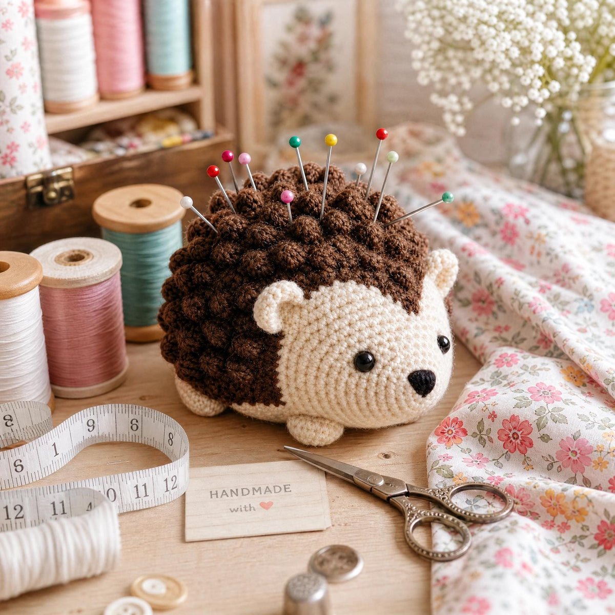 Hedgehog Pincushion Crochet Pattern | Beginner Photo Tutorial + Video (PDF Download)