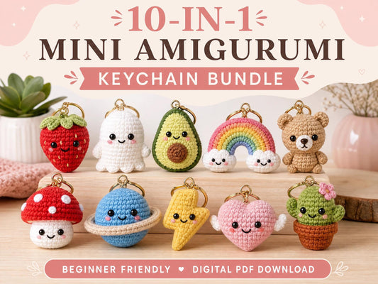 10-in-1 Mini Amigurumi Keychain Crochet Pattern Bundle | Beginner Friendly PDF Download