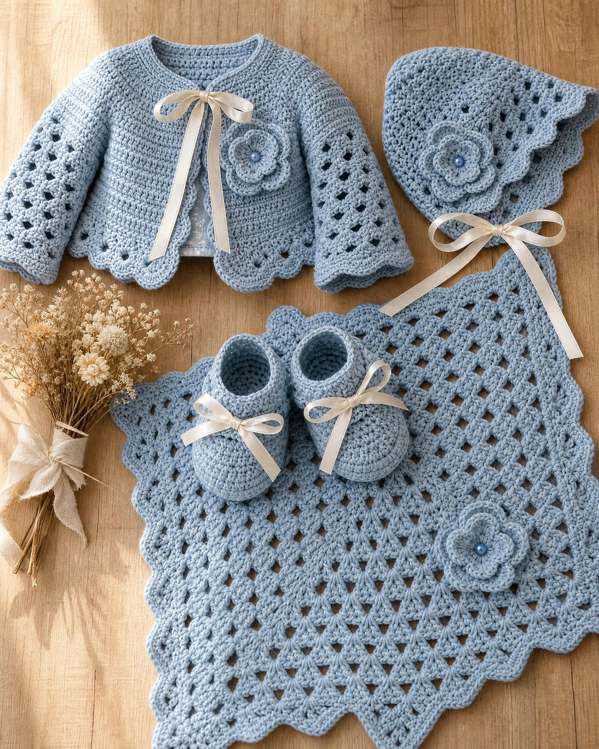 Crochet Baby Layette Set Pattern, 3-6 Month Cardigan, Hat, Booties, Blanket (PDF)