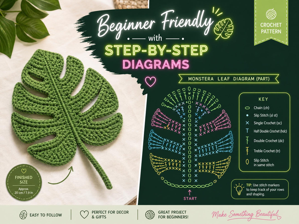 Crochet Plant Pattern – Interchangeable Monstera Leaf, Poinsettia Flower (PDF)