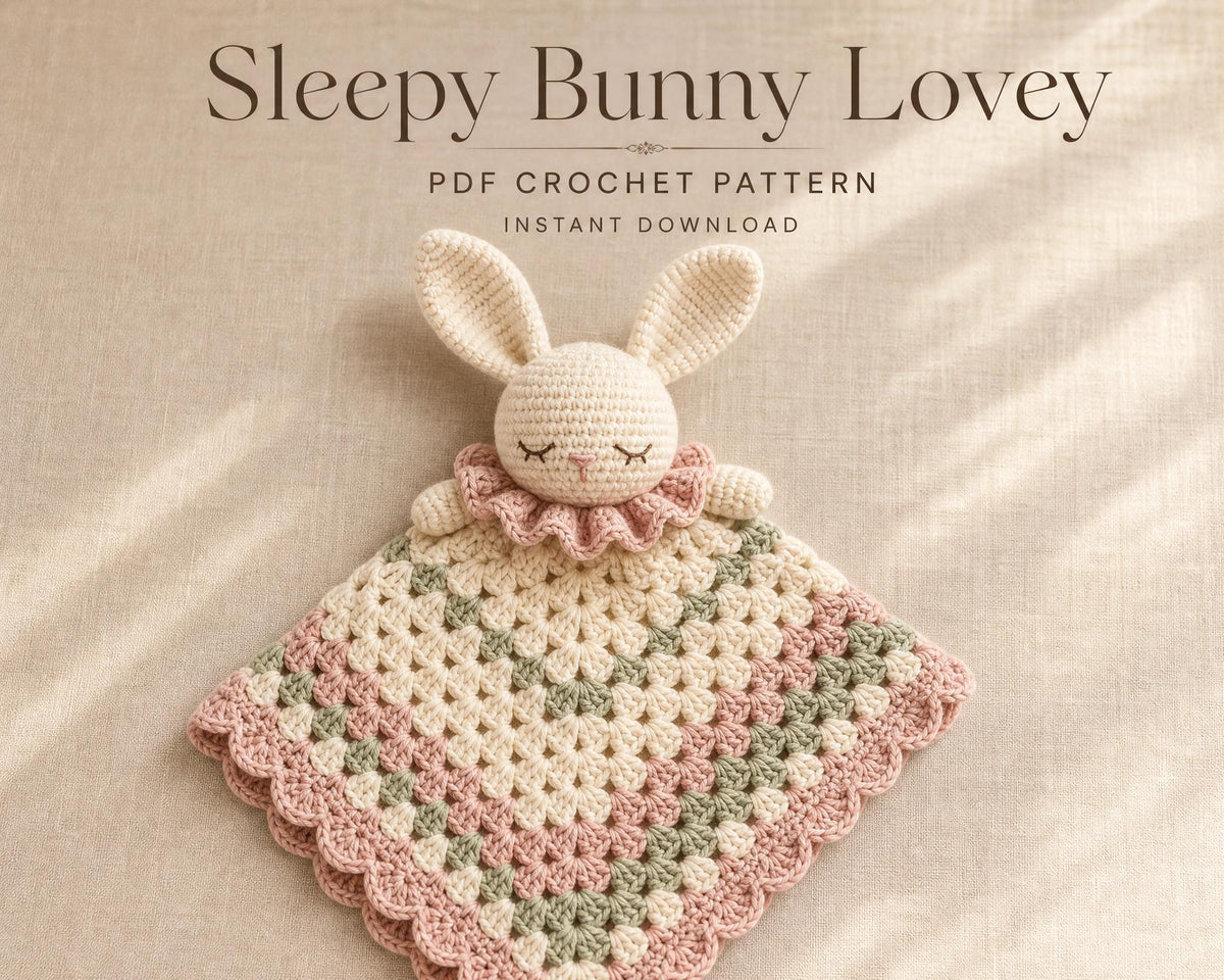 Crochet Bunny Lovey Pattern | Granny Square Baby Security Blanket (PDF Download)