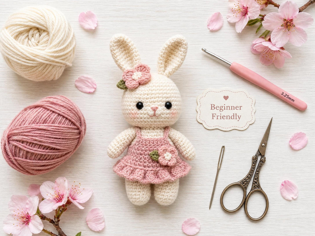 Blossom the Bunny Amigurumi Crochet Pattern - Beginner Friendly Floppy Eared Rabbit - Detailed PDF Tutorial