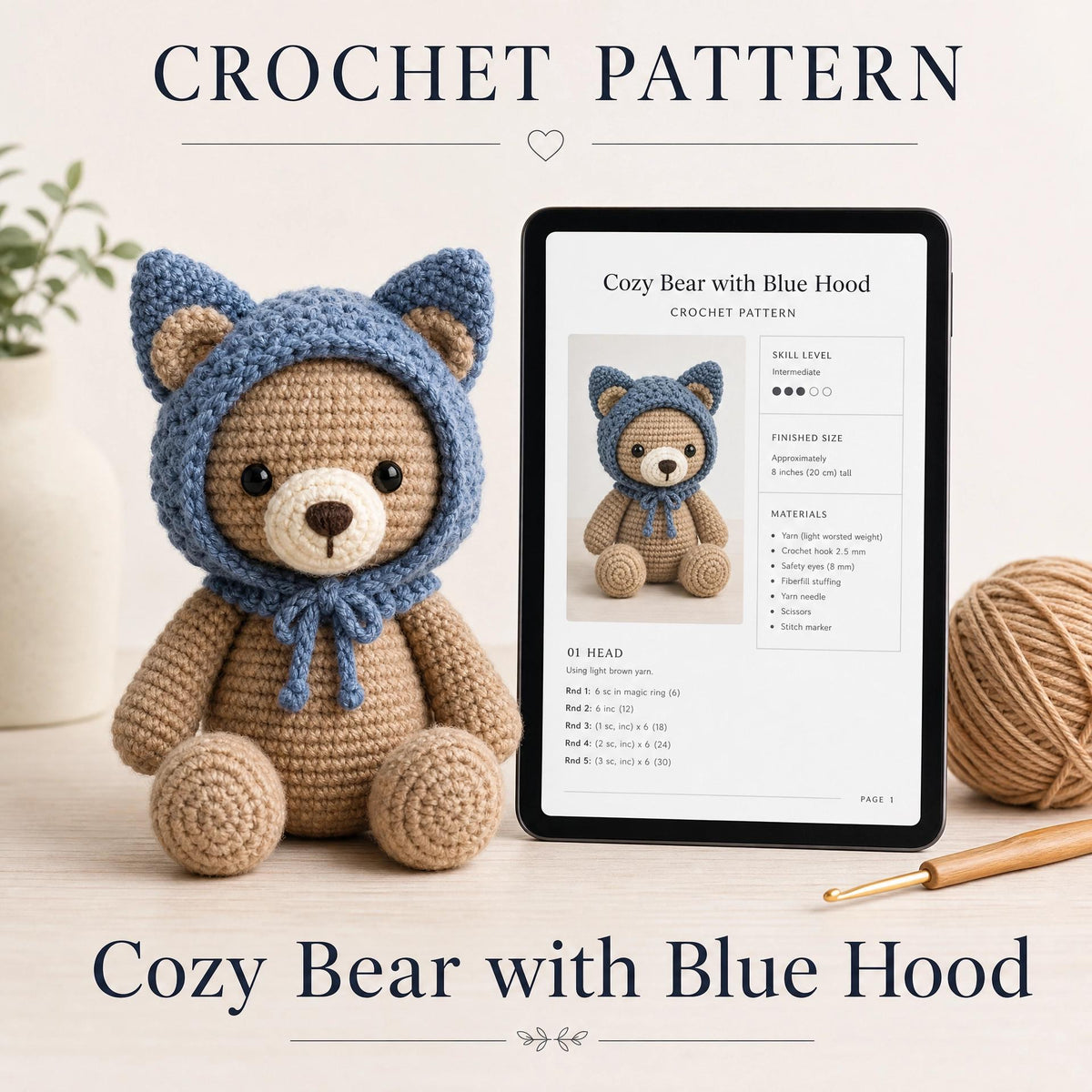 Crochet Bear Pattern | Amigurumi Teddy Bear Tutorial (PDF Download)