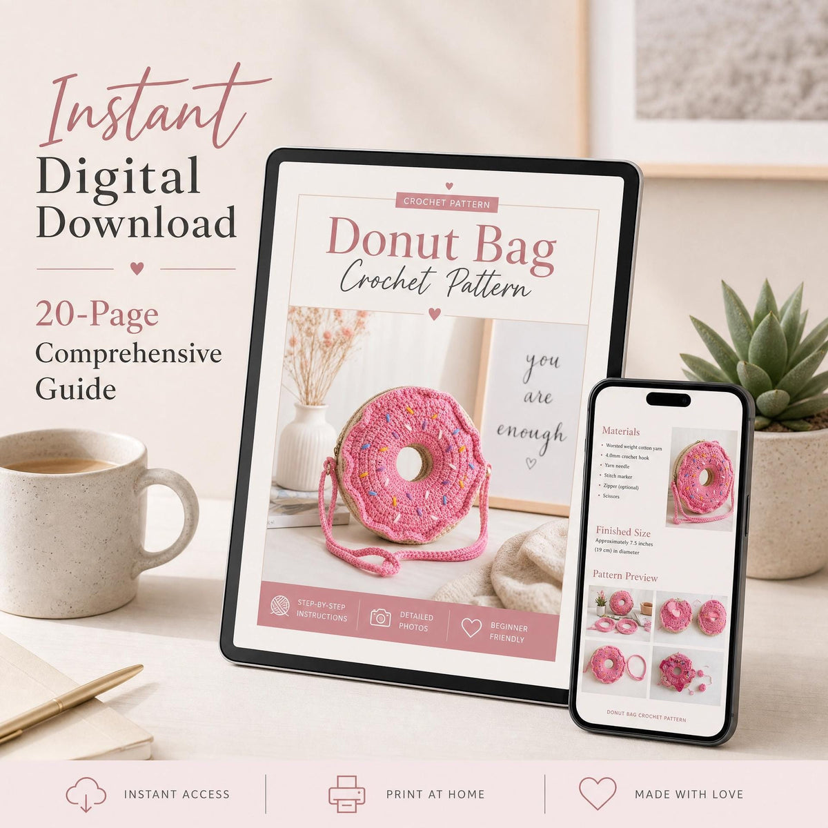 Donut Crossbody Bag Crochet Pattern | Beginner Photo Tutorial (PDF Download)