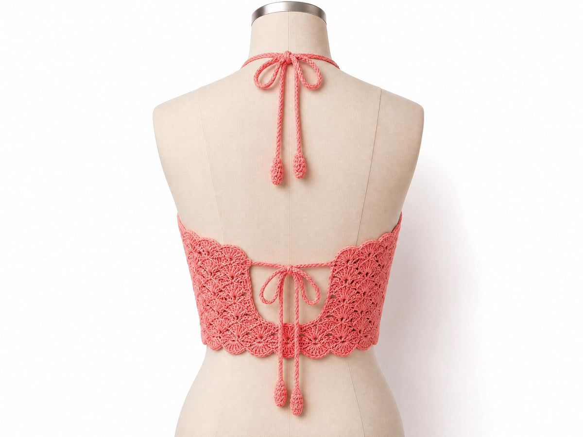 Crochet Bikini Crop Top Pattern | Shell Stitch Halter PDF (Beginner Friendly)