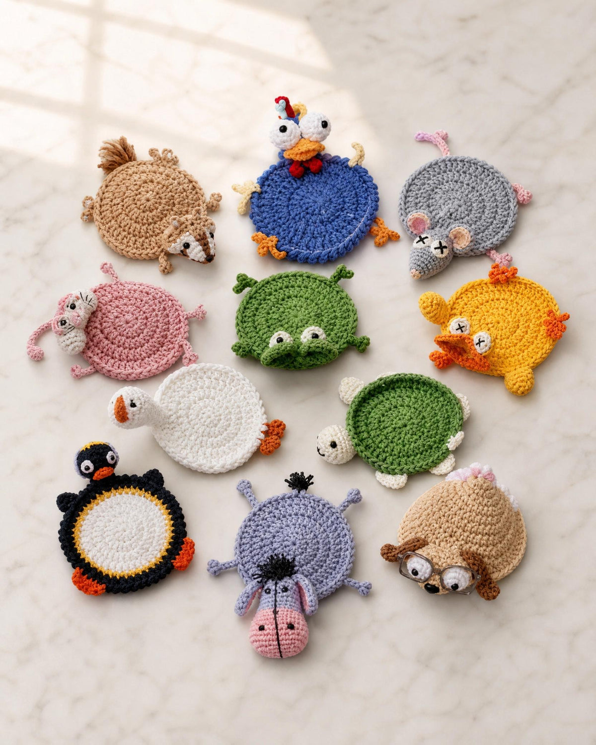 Pop-Up Animal Coaster Crochet Pattern Bundle, 5-in-1 + 6-in-1 PDF, 11 Designs, Instant Download