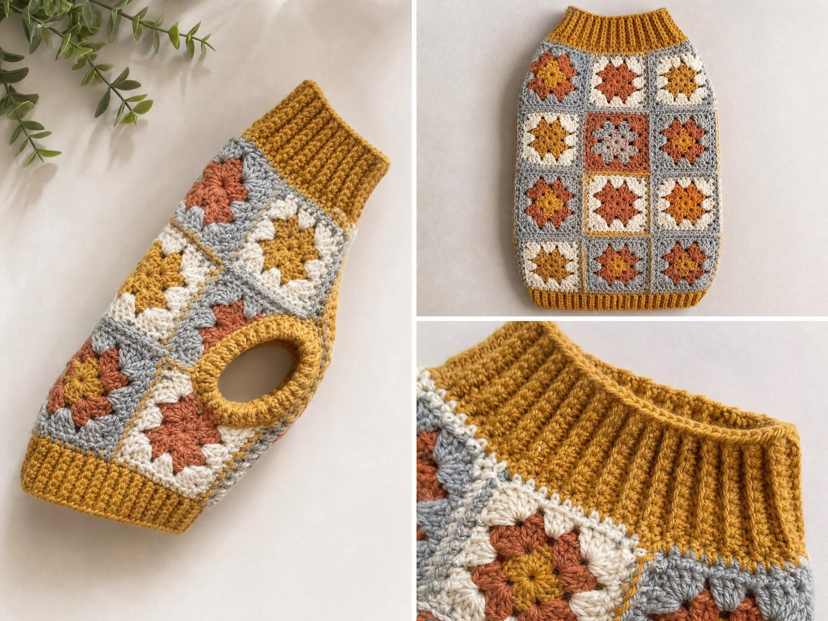 Sunshine Meadow Dog Sweater Crochet Pattern | Beginner Granny Square Jumper (PDF Download)