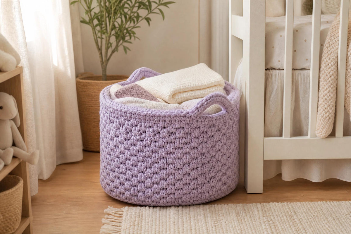 Lavender Crochet Rope Basket Pattern | Sturdy Nursery Storage (PDF Download)