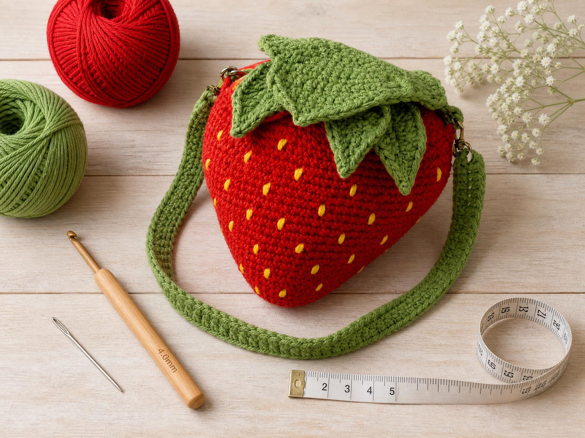 Crochet Strawberry Bag Pattern – 3D Fruit Purse Tutorial (PDF Download)