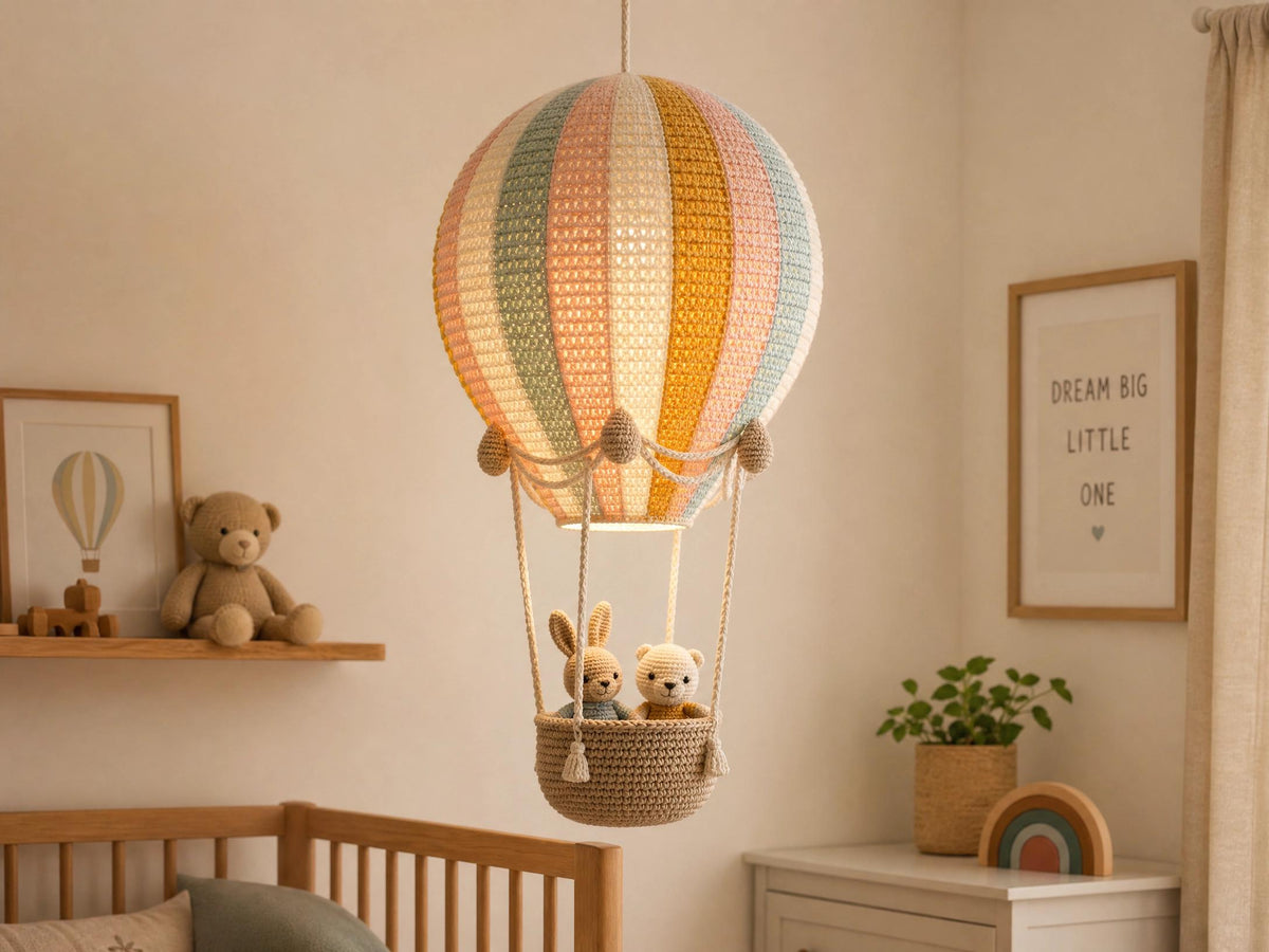 Rainbow Hot Air Balloon Crochet Pattern – Beginner Amigurumi Lamp & Mobile PDF
