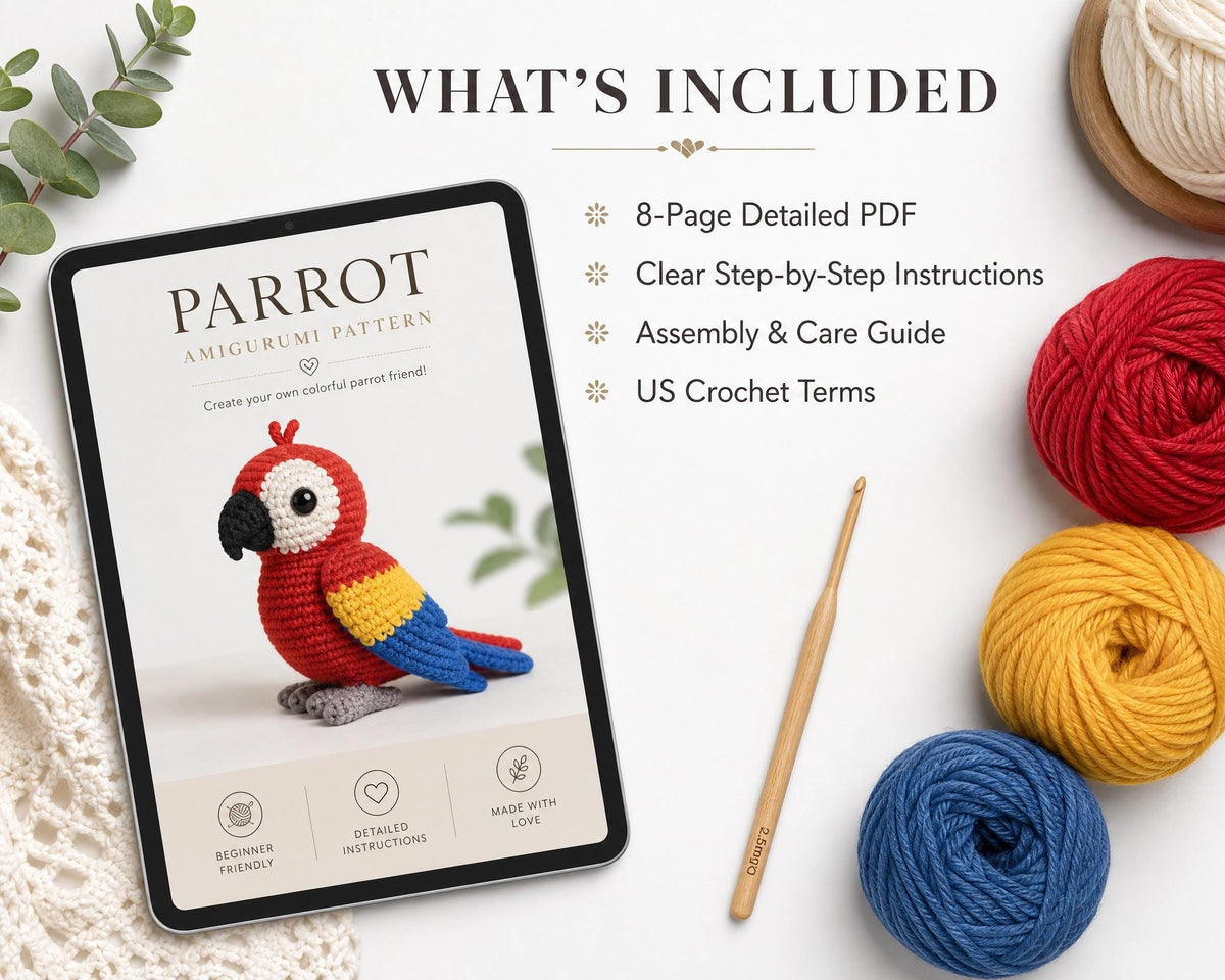 Crochet Parrot Pattern PDF - Amigurumi Bird Toy Intermediate Digital Download Macaw Style