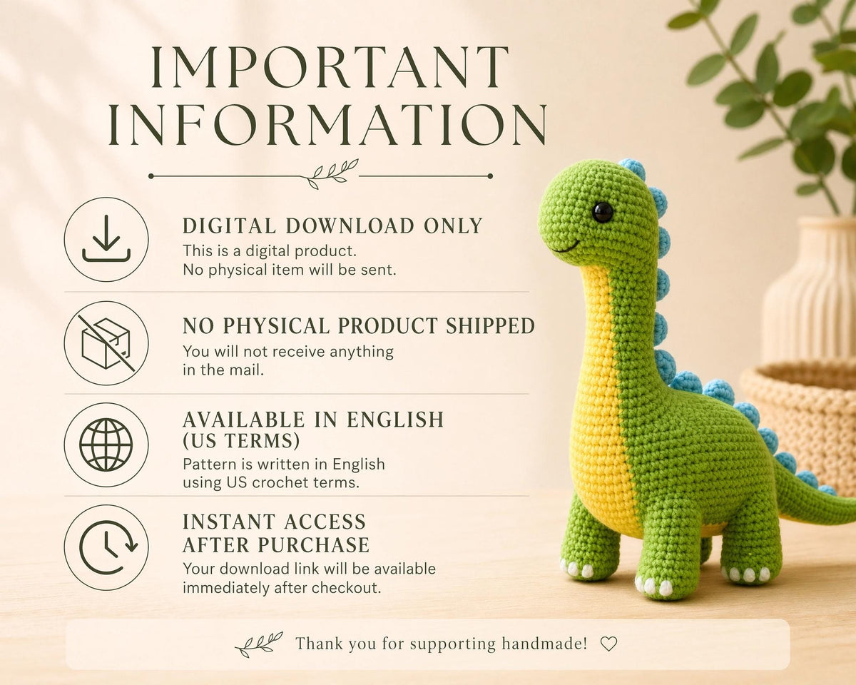 Amigurumi Brachiosaurus Crochet Pattern, Beginner Friendly Dino Toy (PDF Download)