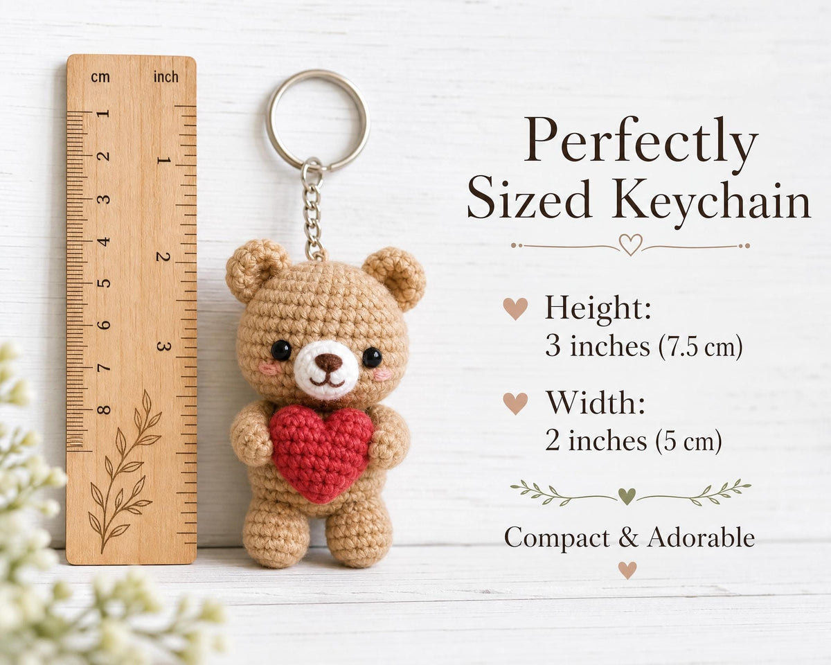 Crochet Bear Keychain Pattern, Amigurumi Heart, Personalized Name Tag (PDF Download)