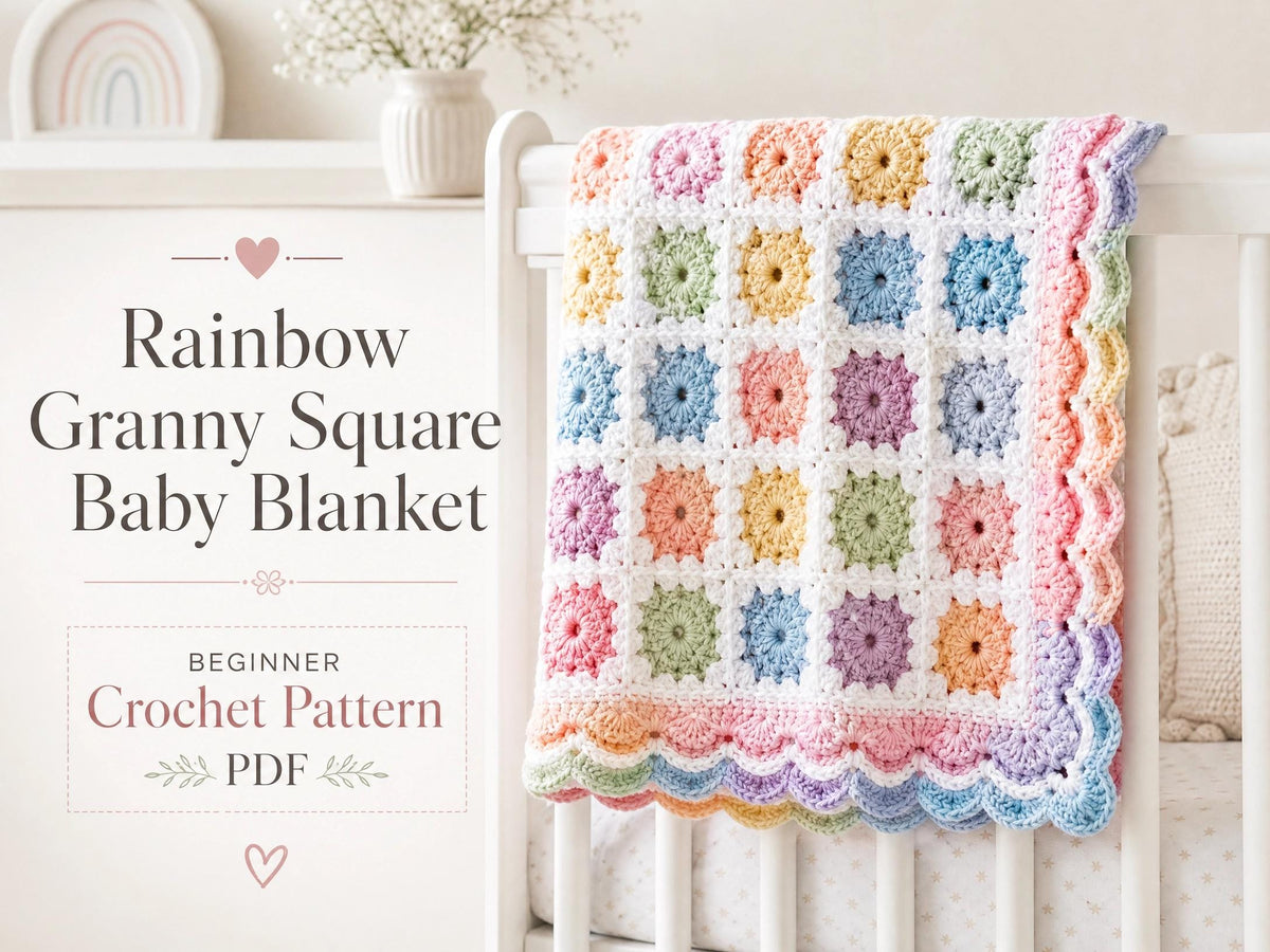 Rainbow Granny Square Baby Blanket Crochet Pattern | Beginner PDF | Scrappy Afghan