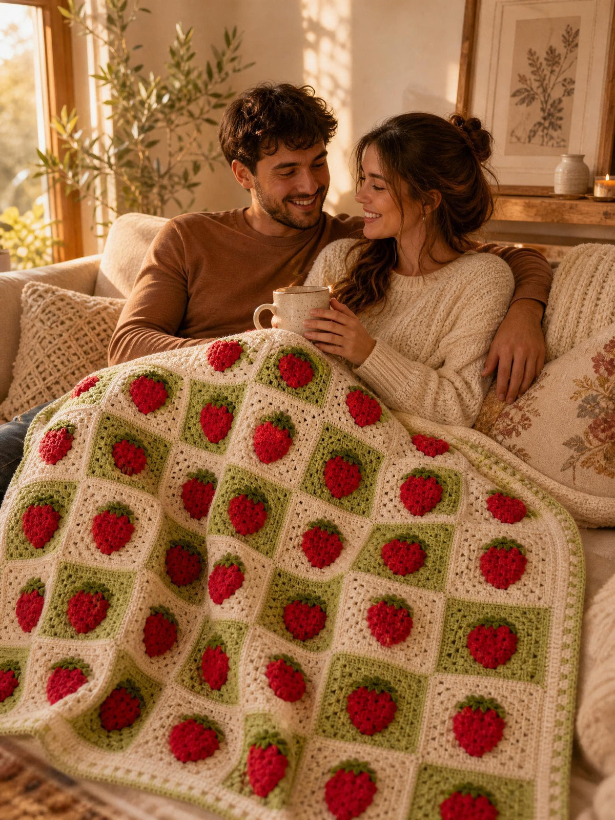 Strawberry Granny Square Blanket Crochet Pattern PDF | Beginner Friendly Puff Stitch