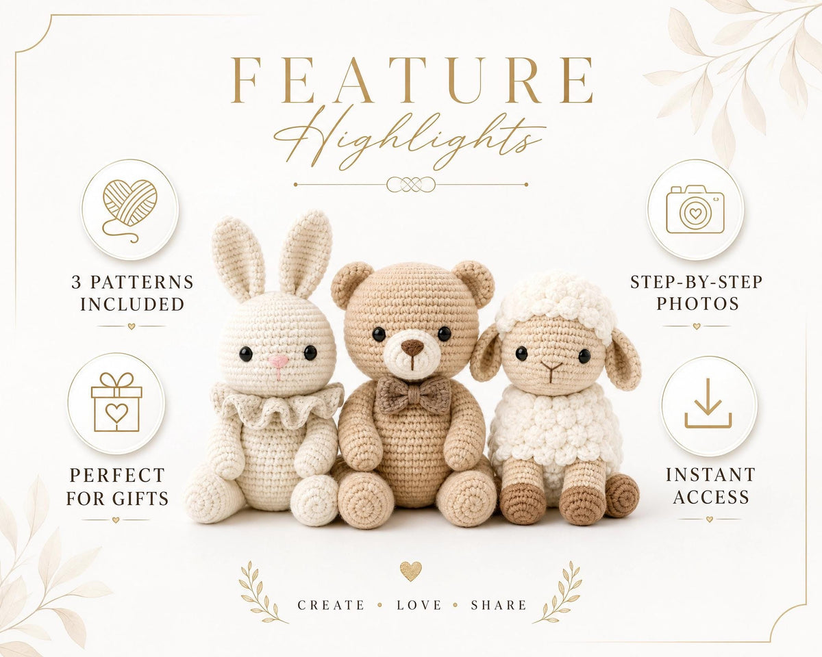 Amigurumi Crochet Pattern Bundle: Dragon, Unicorn, Dinosaur Stuffed Animals (PDF)