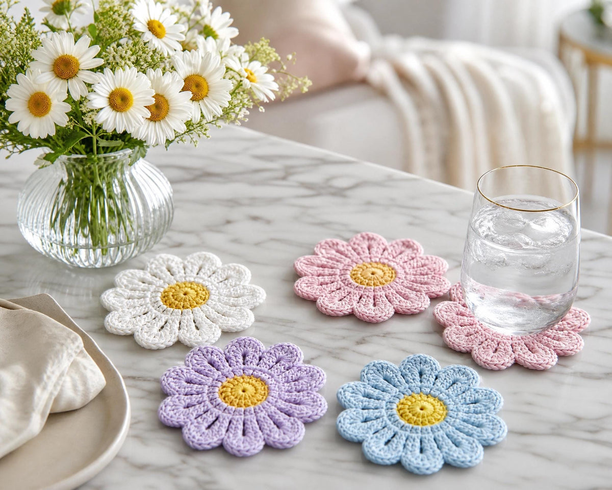 Daisy Coaster Crochet Pattern – Beginner Flower Coaster PDF (Instant Download)