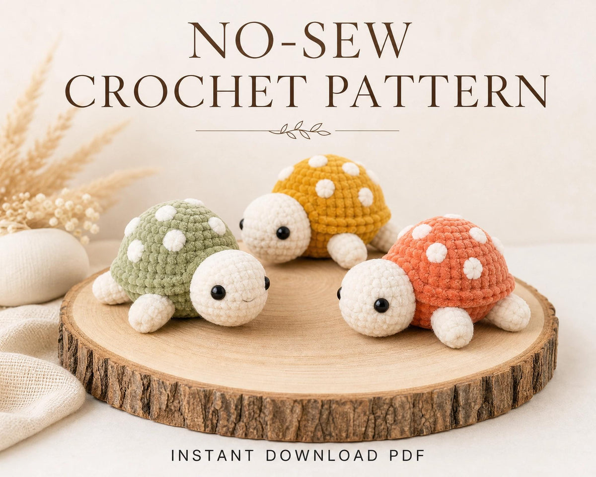 No Sew Mini Turtle Crochet Pattern PDF | Amigurumi Keychain | Velvet Yarn Plushie | Instant Download