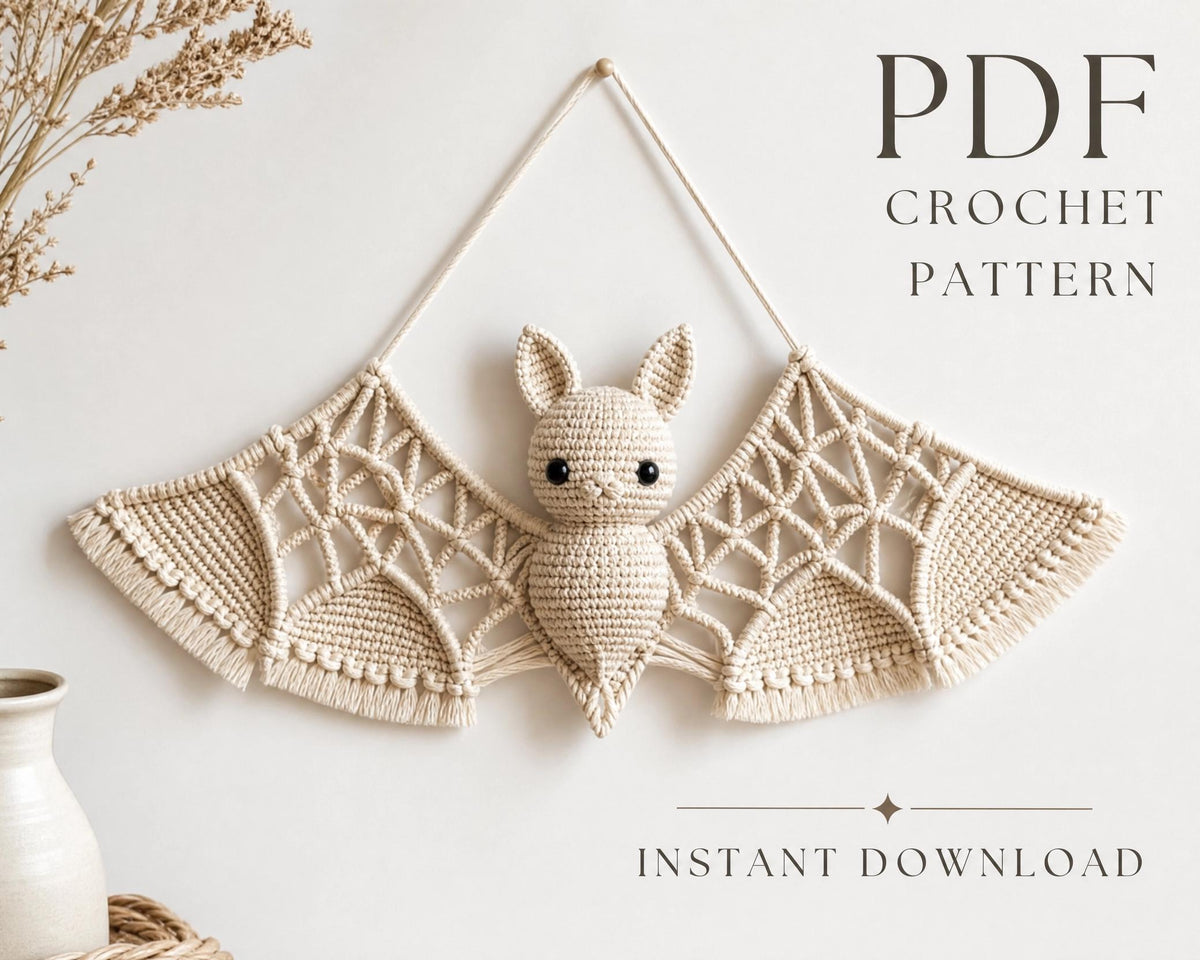 Boho Bat Macrame Wall Hanging Crochet Pattern, Gothic Nursery Art (PDF Download)