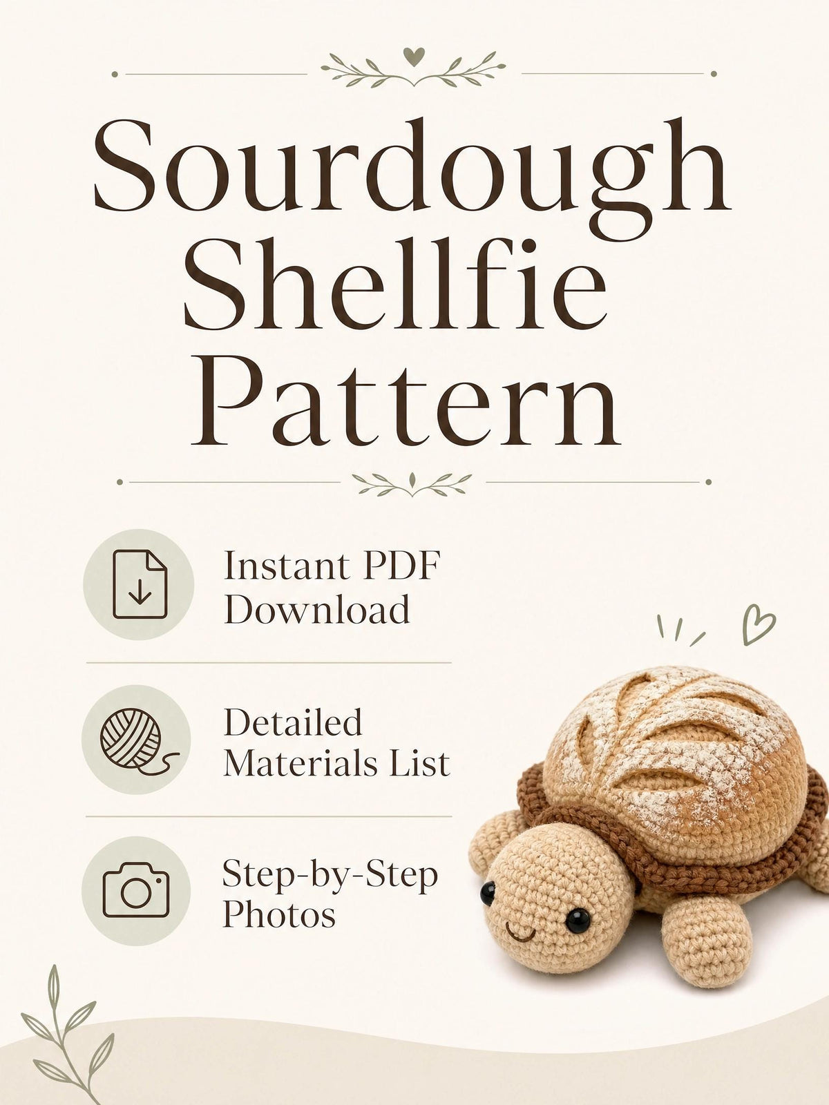 Sourdough Turtle Amigurumi Crochet Pattern, Kawaii Bread Loaf Shellfie (PDF Download)
