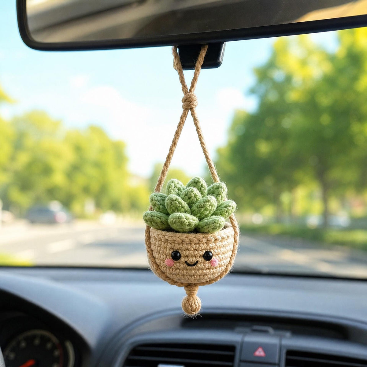 Beginner Crochet Pattern: Hanging Car Succulent Amigurumi – Easy Plant Charm (PDF Download)