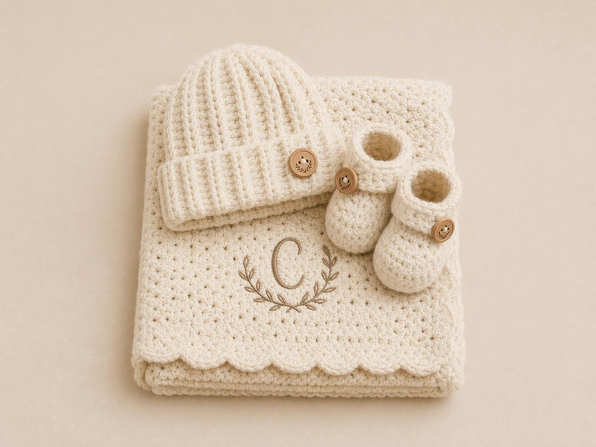 Crochet Baby Gift Set Pattern | Chunky Beanie, Booties, Blanket (PDF Download)