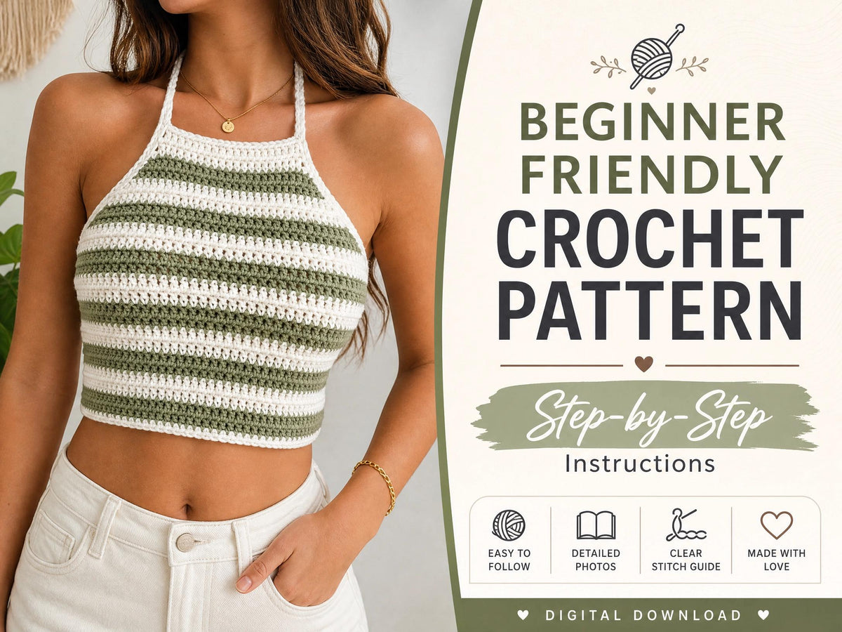 Striped Halter Crop Top Crochet Pattern - Beginner Friendly PDF