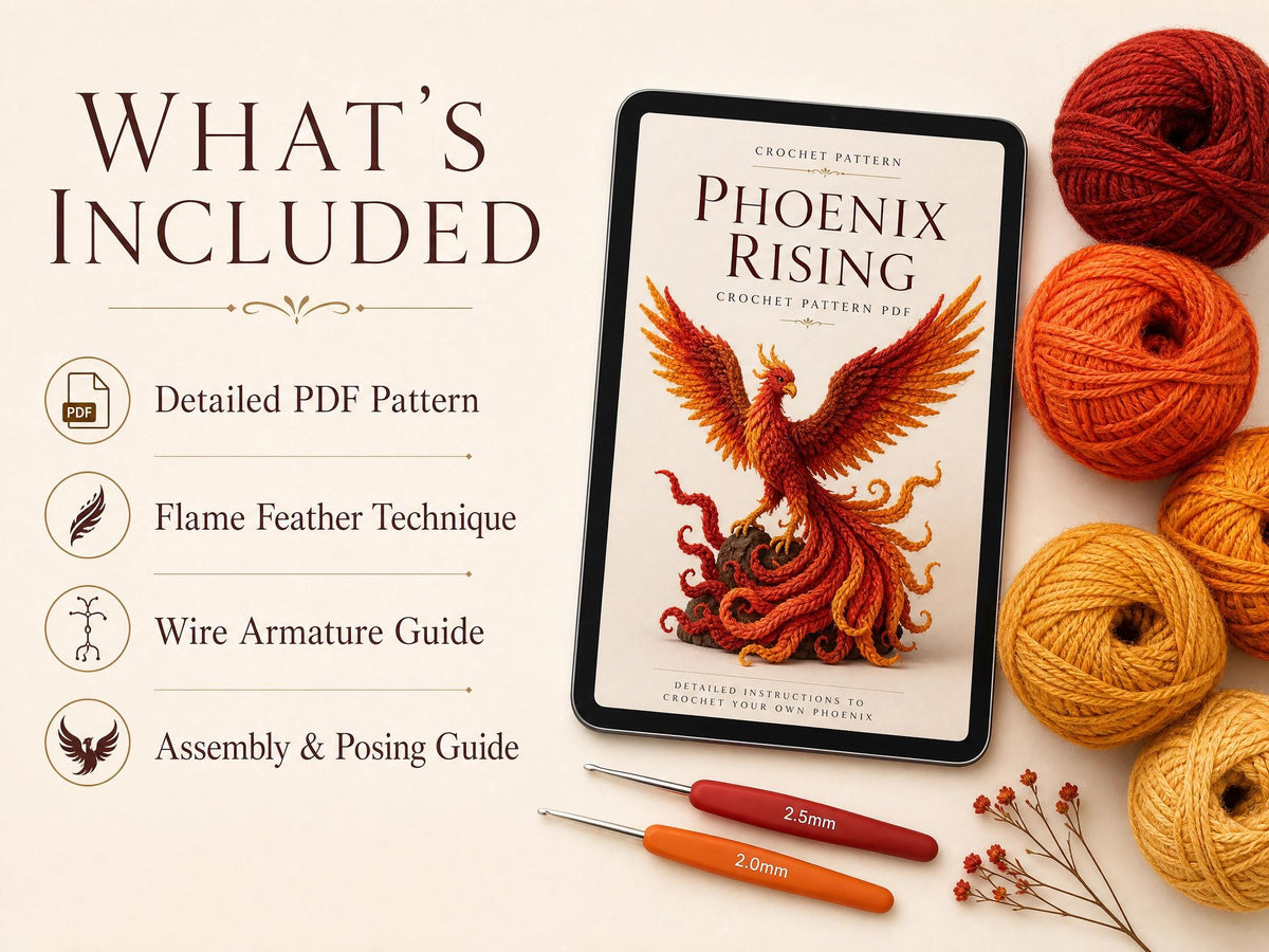 Phoenix Rising Amigurumi Crochet Pattern | Posable Firebird, Gradient Feathers (Digital Download)