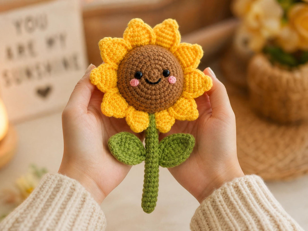 Smiling Sunflower Crochet Pattern | Amigurumi Flower Tutorial (PDF Download)