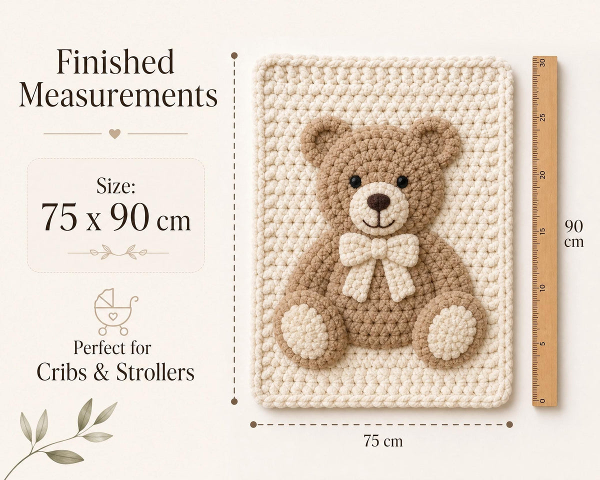 Teddy Bear Crochet Blanket Pattern | Chunky 3D Bear Applique, Baby Afghan (PDF Download)