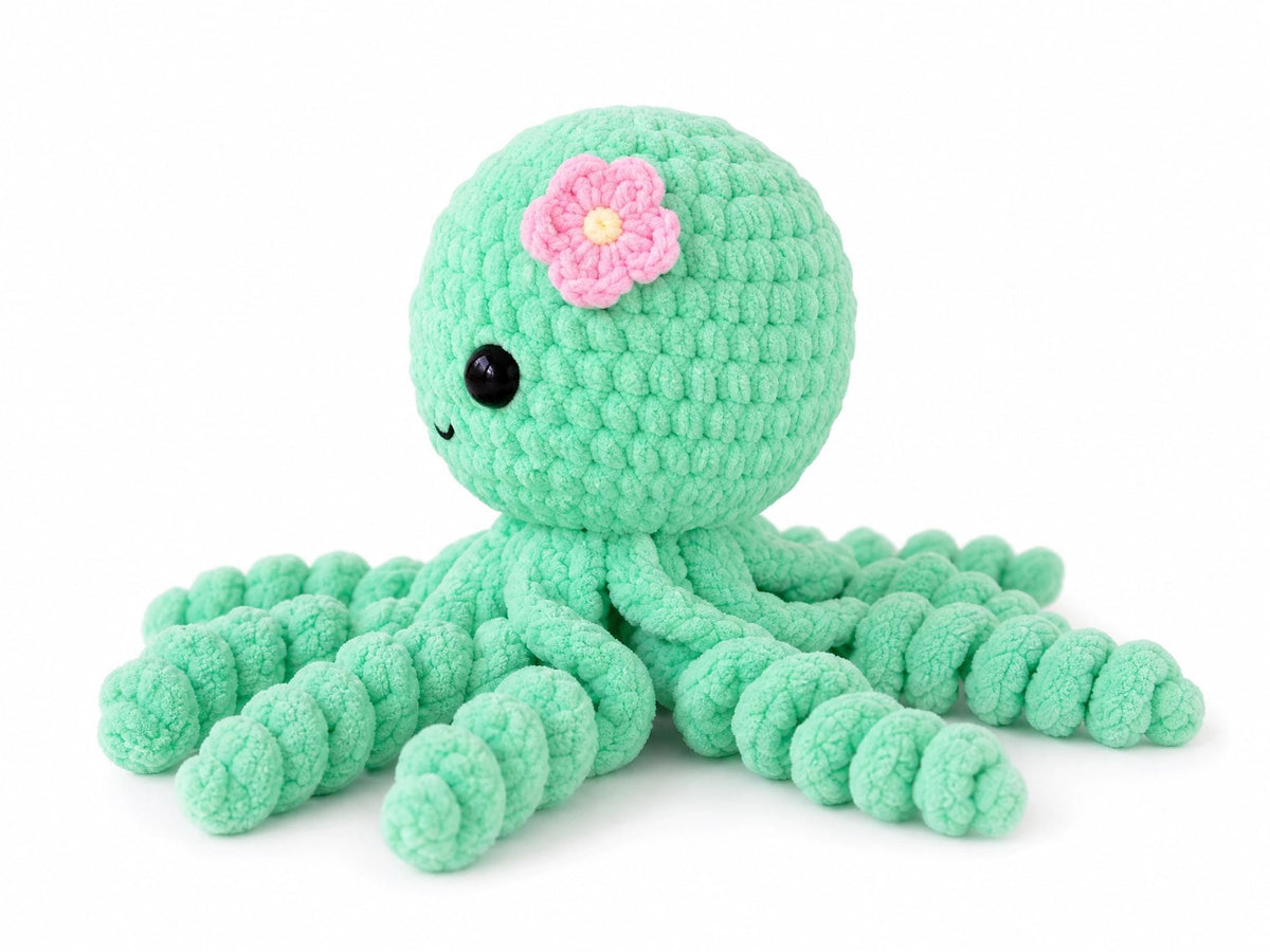 Curly Octopus No-Sew Crochet Pattern | Beginner Amigurumi | Plush Chenille Yarn | Instant Download PDF
