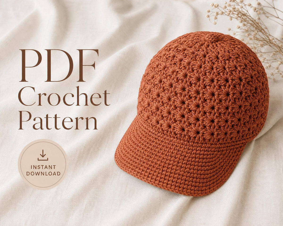 Star Stitch Crochet Baseball Cap Pattern – Textured Adult Hat PDF (Instant Download)
