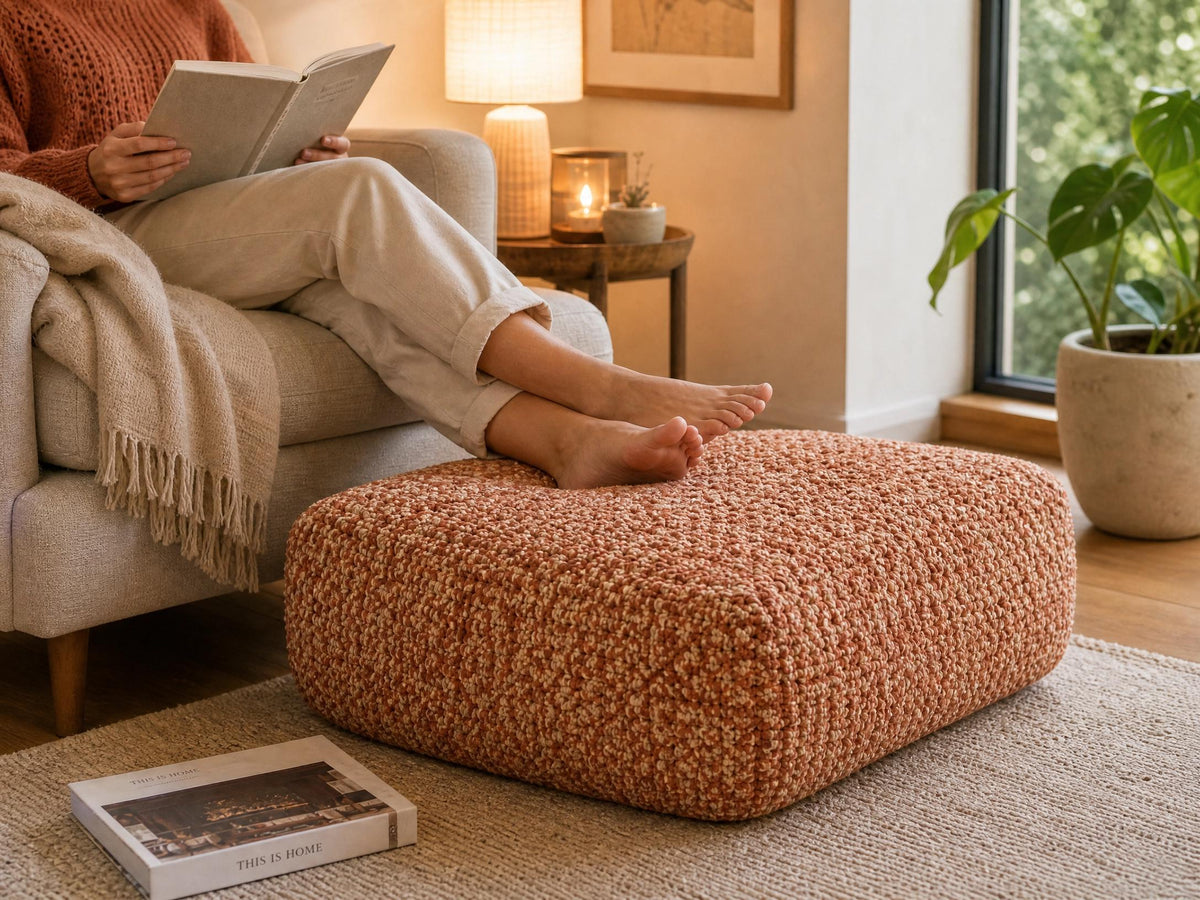 Terracotta Cloud Floor Pouf Crochet Pattern | Beginner Bouclé Home Decor (PDF Download)