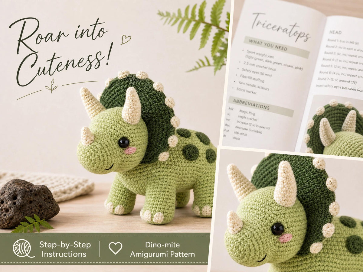 Triceratops Amigurumi Crochet Pattern | Intermediate Dino PDF Toy Tutorial