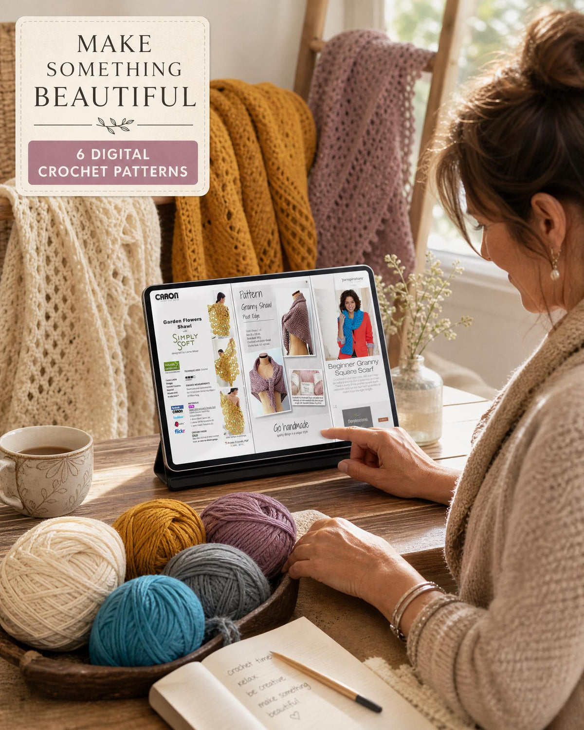 6 Crochet Shawl & Scarf Patterns Bundle, Granny Square Designs (Digital Download)