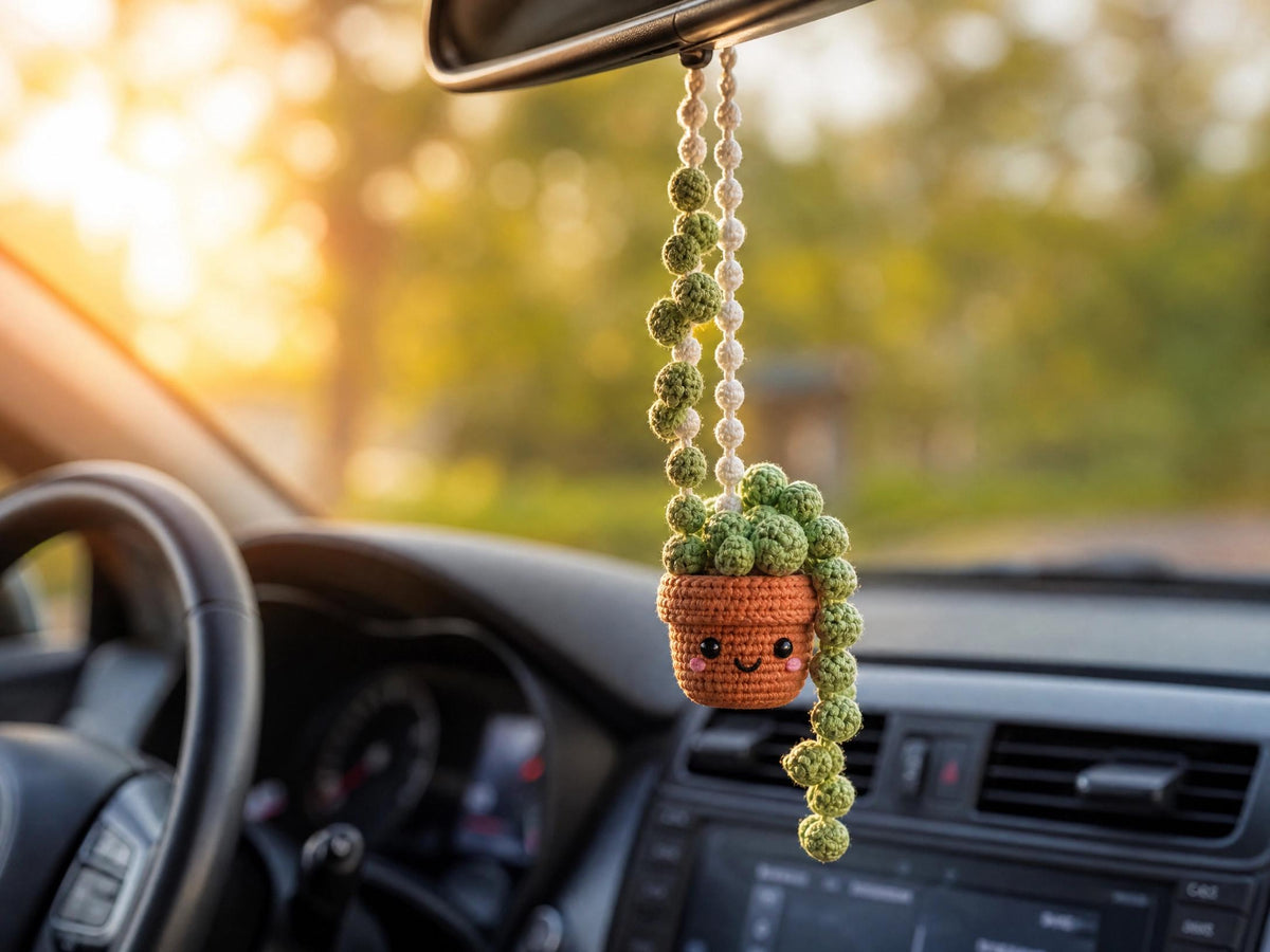 Crochet String of Pearls Car Charm Pattern | Beginner Friendly Hanging Planter (Digital Download)