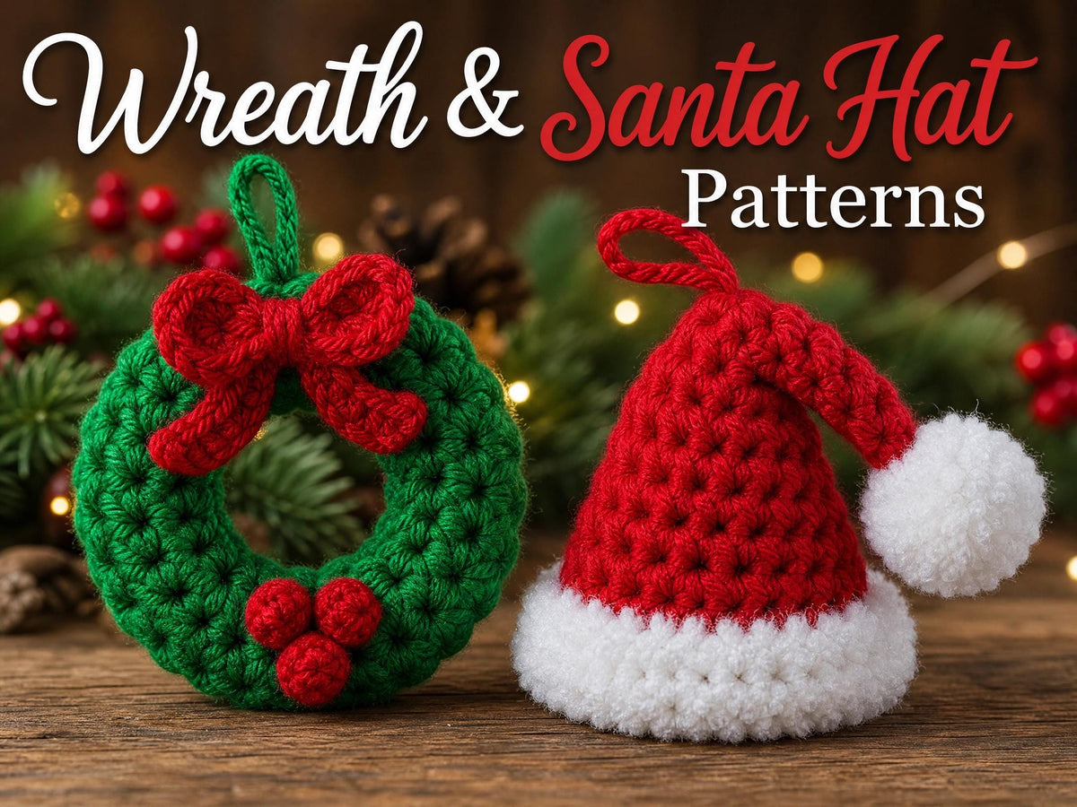 Crochet Christmas Ornament Pattern Set – Teddy Bear, Gingerbread Man, Wreath, Santa Hat (PDF Pattern)