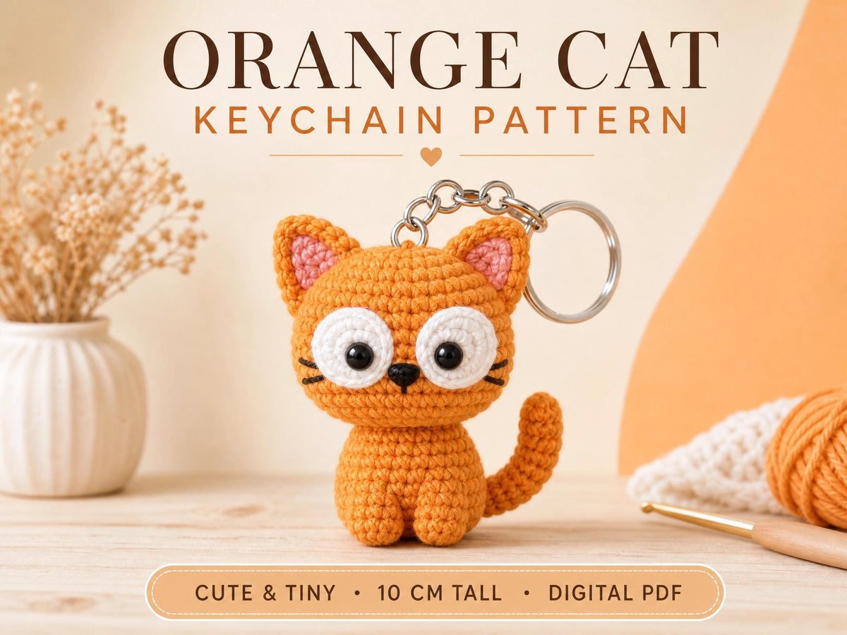 Crochet Orange Cat Keychain Pattern | Beginner Amigurumi PDF Download