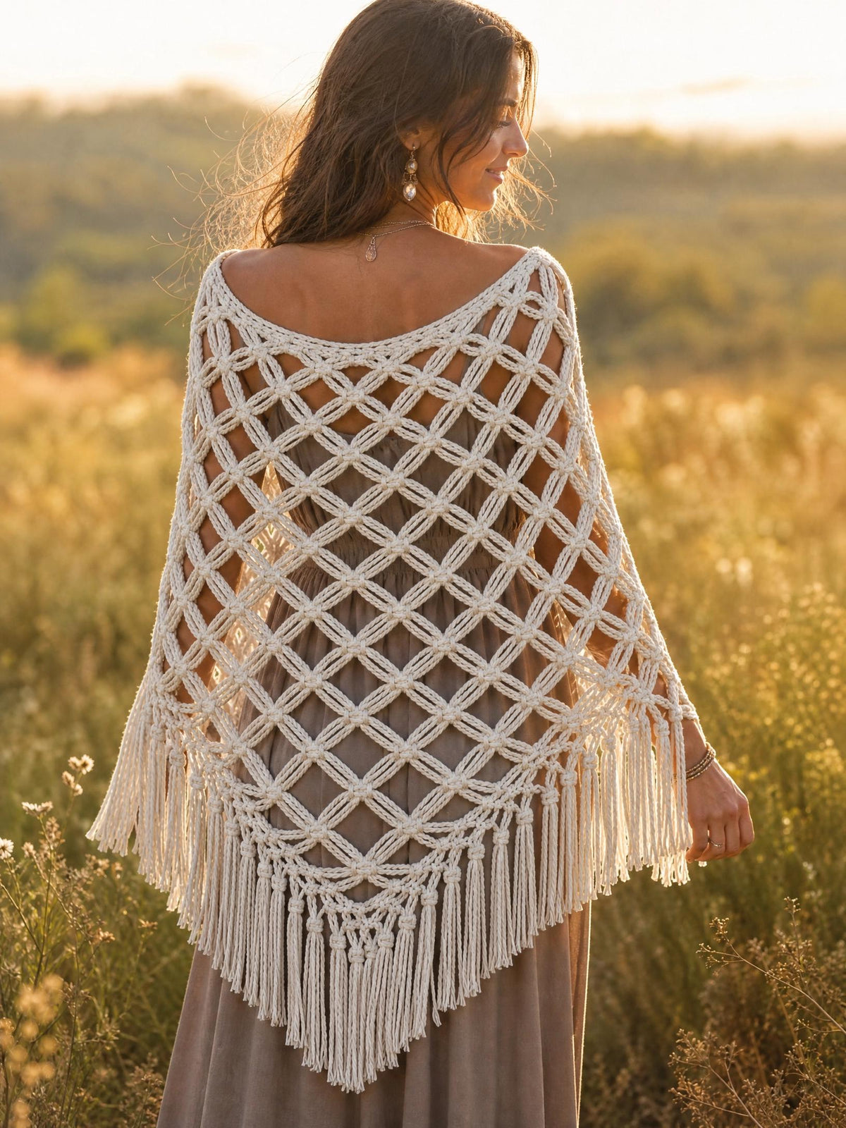 Diamond Lattice Poncho Crochet Pattern | Boho Open Weave (PDF Download)