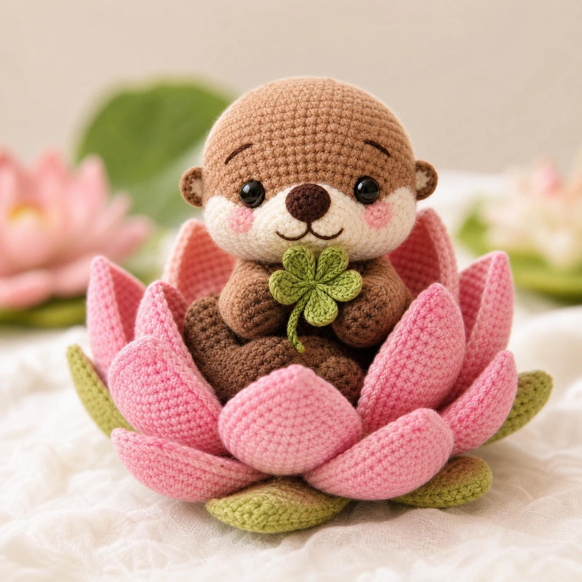 Lucky Lotus Baby Otter Crochet Pattern – Beginner Amigurumi Toy (Digital Download)