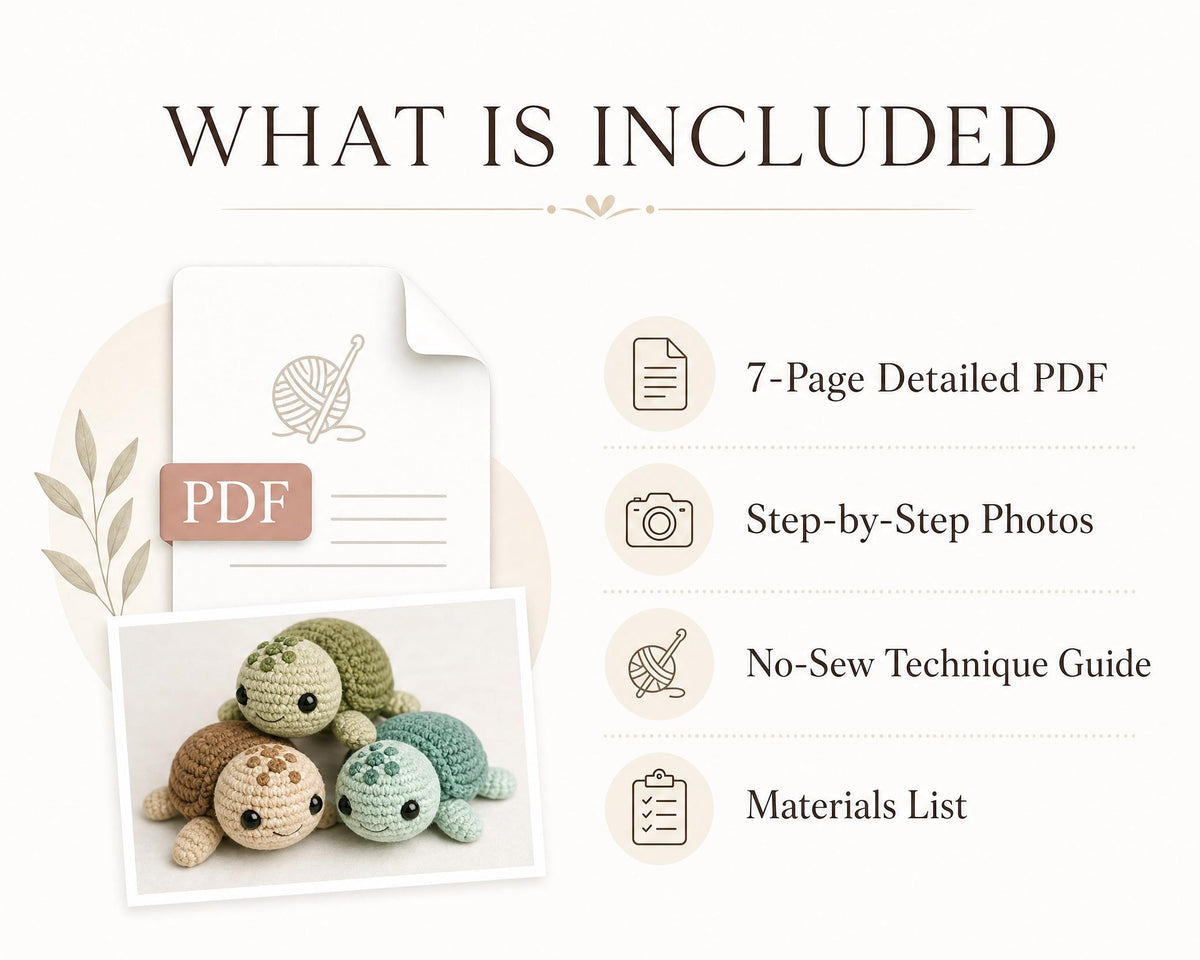 No Sew Mini Turtle Crochet Pattern PDF | Amigurumi Keychain | Velvet Yarn Plushie | Instant Download